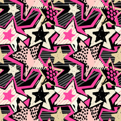 Obraz premium Star shapes graffiti seamless hand craft expressive ink hipster pattern