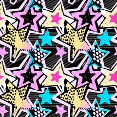 Photo sur Plexiglas Graffiti L& 39 étoile façonne le motif de hipster d& 39 encre expressive d& 39 artisanat à la main sans couture de graffiti