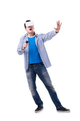 Young man wearing virtual reality VR glasses