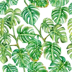 Tapeten Monstergrün. Nahtloses Muster lokalisiert auf weißem Hintergrund. Illustration. Aquarell. Schablone. Handgefertigt © Yuliia