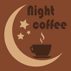 Close up of coffee cup With the moon and the stars on white background. concept-night coffee. Work late. fatigue.Vector ilustration.Eps 10.