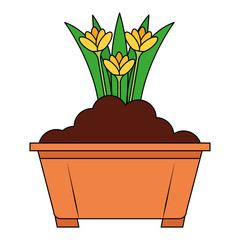 beautiful flowers cultivated in pot vector illustration design