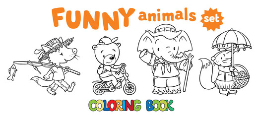 Coloring book set of funny baby animals