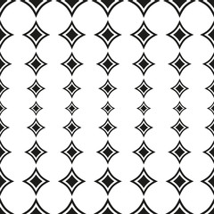 Monochrome seamless pattern, black & white geometric texture with simple figures, rhombuses. Abstract raster endless background, repeat tiles. Luxury design element for prints, decoration, textile