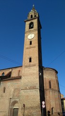 Fototapeta na wymiar The Church of San Michele Vetere in Cremona, Tower bell and apse detail.