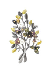 brooch twig with gems and pearls isolated on white
