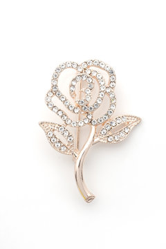 brooch rose flower with diamonds isolated on white