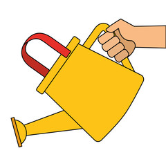 hand with gardener plastic sprinkler icon vector illustration design