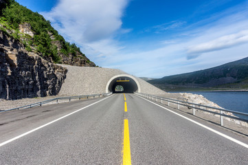 Tunnel on the coast of Porsanger Fjord, Finnmark, Norway
