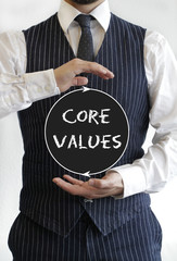 Man with sign: Core Values