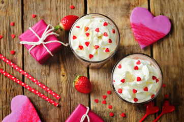 Strawberry banana milkshake with whipped cream