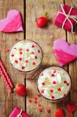 Valentines Strawberry banana milkshake with whipped cream