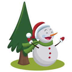 Snowman and tree christmas cartoon
