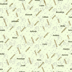 Seamless texture from famous woman's names. Valentines day. Girl name seamless vector.