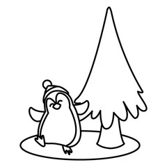 Penguin and christmas tree cartoon