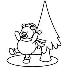 Bear and christmas tree cartoon