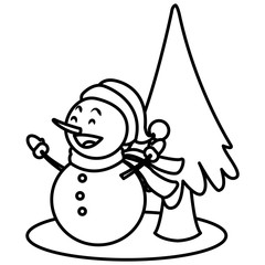 Snowman and tree christmas cartoon