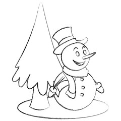 Snowman and tree christmas cartoon