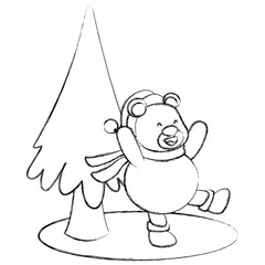 Bear and christmas tree cartoon