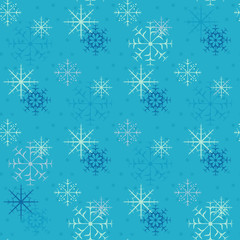 Snowflake simple seamless pattern. Abstract wallpaper, wrapping decoration. Symbol of winter, Merry Christmas holiday, Happy New Year celebration.Seamless pattern of snowflakes on a blue background