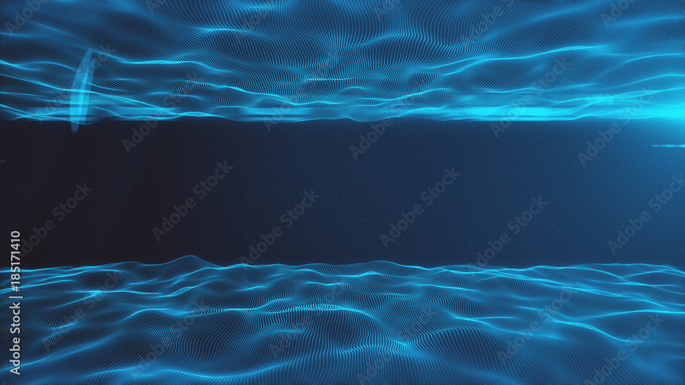 Poster abstract background with wavy lines from points. animation ripples on surface from neon lines. 3d il