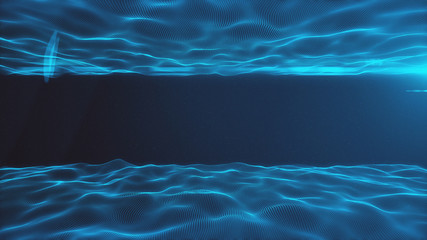 Abstract background with wavy lines from points. Animation ripples on surface from neon lines. 3d illustration