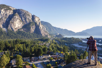 Naklejka premium Adult Man Photographing Squamish British Columbia