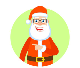 Santa Claus pointing his finger at pointing something beside of him