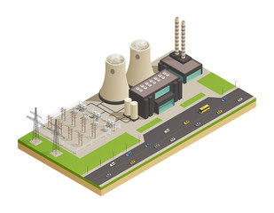 Electric Power Generators Isometric Composition 
