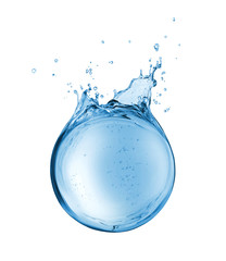 Abstract reservoir van water in de vorm van een bol, geïsoleerd op een witte achtergrond