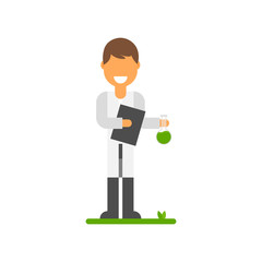 Scientist invented eco-fuel. Vector illustration in a flat style.