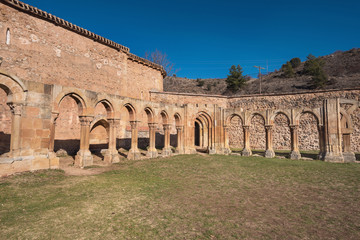 Famous landmark San Juan de duero monastery cloister ruins in Soria, Castilla y Leon, Spain. - obrazy, fototapety, plakaty