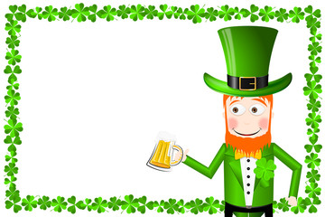 St. Patrick's Day illustration - Leprechaun holding beer