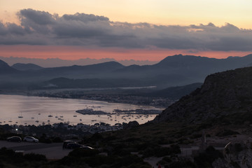 Mountain landscape at sunset on mallorca 
