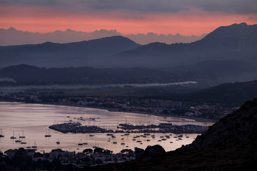 Mountain landscape at sunset on mallorca 
