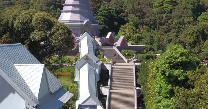 CHIANG MAI, THAILAND, MARCH 2017: King's and Queen's Chedi, Phra Mahathat Naphamethanidon, in Doi Inthanon Natinonal Park. Situated on the tallest mountain in Thailand.