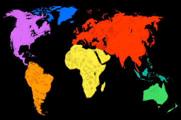 Fototapeta na wymiar multicolored world map, isolated