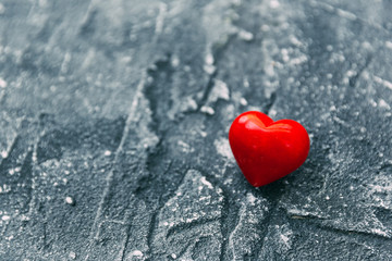 Fototapeta premium Valentine day. Red heart on the blue boards. Valentine's Red heart. Space for text. Eighth of March. International Women's Day. .