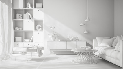 white interior design 3D rendering