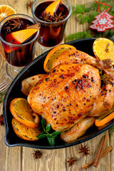 baked chicken on the Christmas table