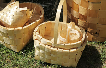 Wicker baskets made from birch bark with hands made.