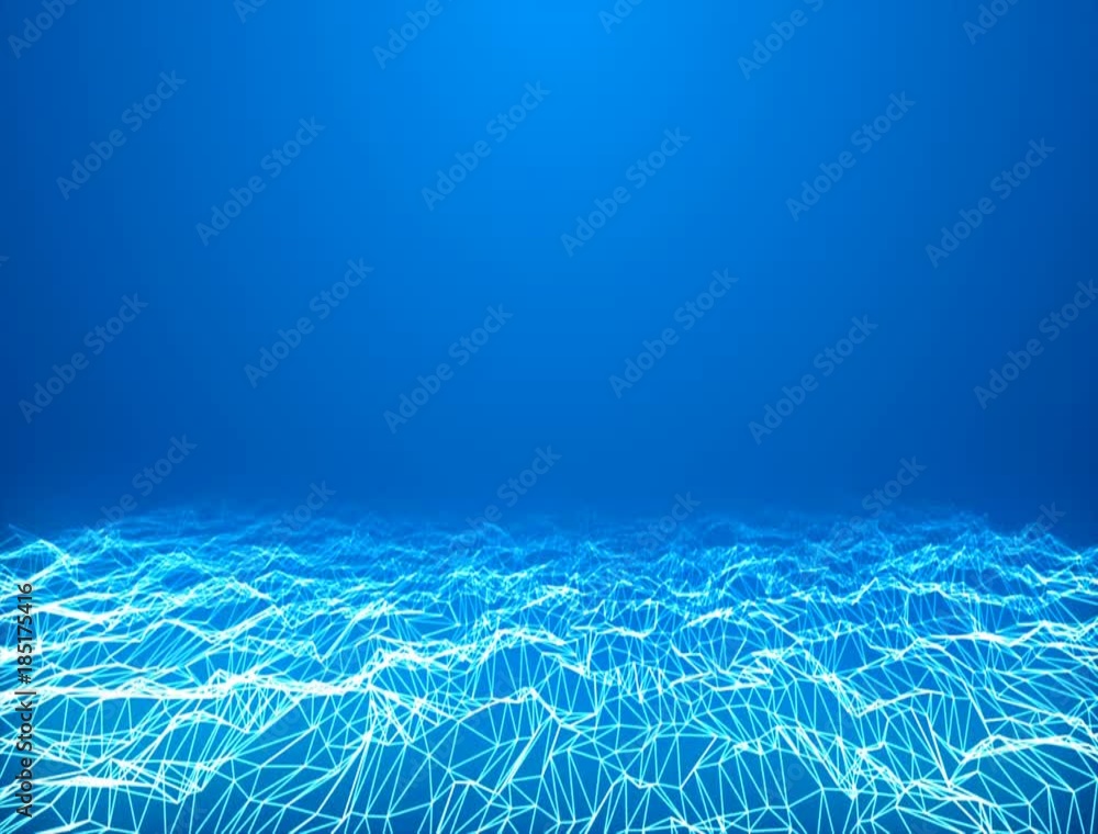 Poster abstract cg blue connection lines form low polygonal space. 3d rendering. loopable background