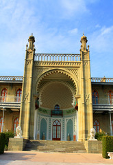 Terrace of an old time palace with marble sculpture