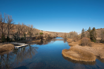 Duero river in Soria city, Castilla y Leon, Spain.