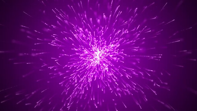 Abstract violet cgi motion background. Sparkles and round glitter bokeh particles and light.