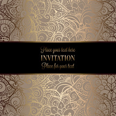 Vintage baroque Wedding Invitation template with butterfly background. Traditional decoration for wedding. Vector illustration in beige and gold