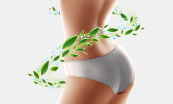 body entwined by leaves and drops