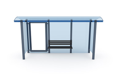 3D rendering of bus stop with blank vertical billboard (light box) isolated on white background