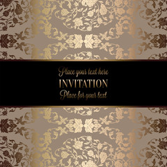 Vintage baroque Wedding Invitation template with butterfly background. Traditional decoration for wedding. Vector illustration in beige and gold