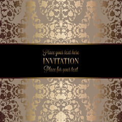 Vintage baroque Wedding Invitation template with butterfly background. Traditional decoration for wedding. Vector illustration in beige and gold